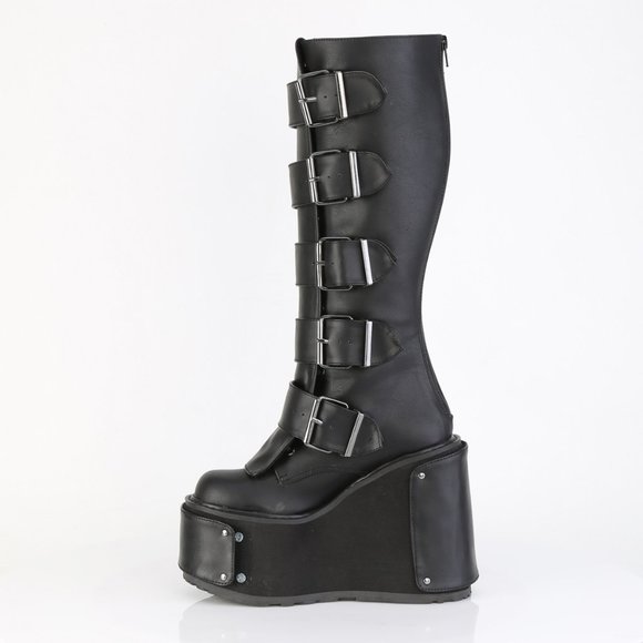 Wedge Heel Platform Gothic Lace Up Knee High Boots - Picture 4 of 5